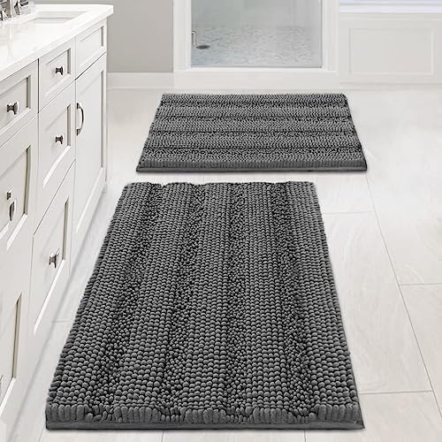 H.VERSAILTEX Grey Bathroom Rug Set Bath Mats, 2 Piece Bath Rugs Non Slip Thick by HVERSAILTEX