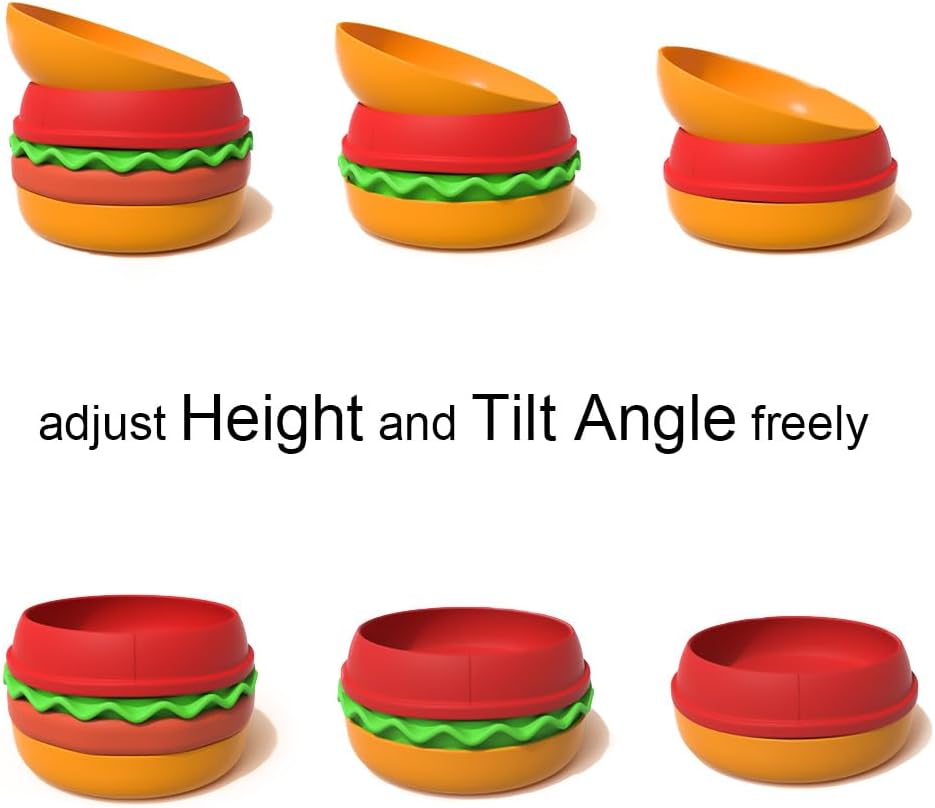 Multiple Use Pet Feeding Set, Cute Hamburger-Shaped, 5 Stackable Bowls for Small Dogs and Cats, Anti-Choking Slow Food Feeder, Raised Bowls, Travel Cat Bowls