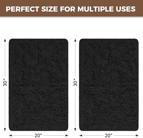 Bcoimo Bath Rug Mat Set, 2 Piece Thick Absorbent Chenille Bathroom Mat Black - Image 2
