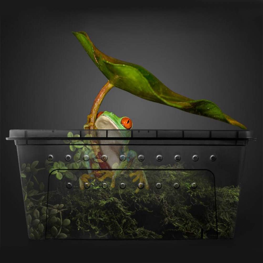 OMEM Portable Reptile Terrarium Habitat for Mini Pet Houses Breathable Holes Stackable Container (Black-M)