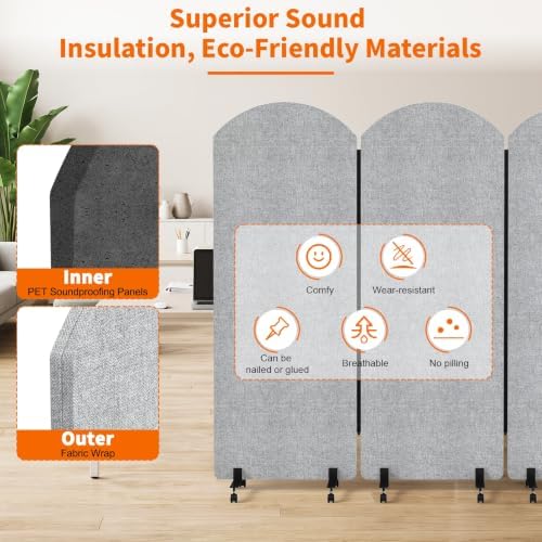 Soundproof Room Divider 72x66 Inches 3 Panel Office Partition - Image 3