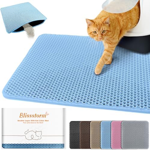 Cat Litter Mat 12"x18", Double Layer EVA litterbox Mat by BLISSSTORM