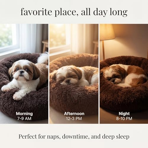 nononfish Small Dog Bed, Soft Calming Donut Sleeping Pet Bed - Image 6