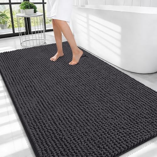 OLANLY Thick Chenille Large Bathroom Rugs Mats 44x32, Dark Grey by OLANLY