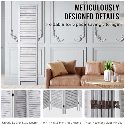VEVOR Wood Room Divider, 8 Panel Wood Folding Privacy Screen, 66.9 Inches Tall - Image 6