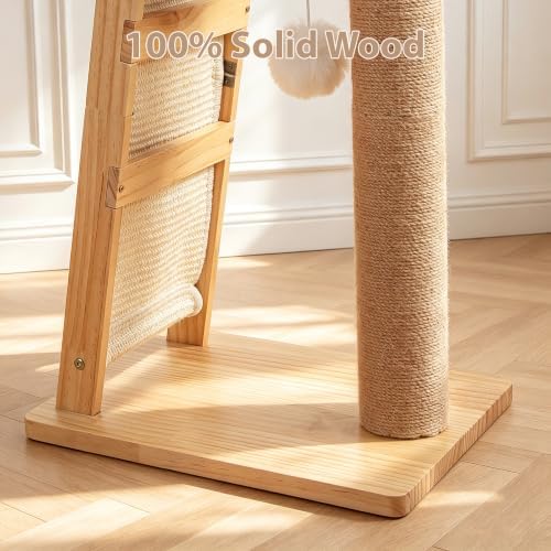 27.5" 3-in-1 Natural Pine Wood Cat Scratching Post - Image 5