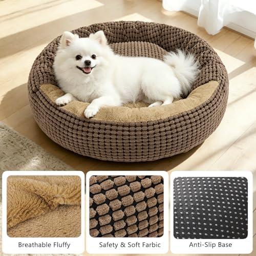 Dog Bed with Attached Blanket for Small Dogs or Cats, Soft Plush Cozy Donut - Image 3