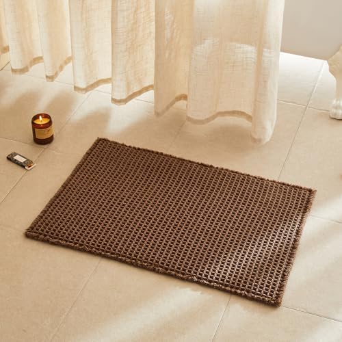 TYUU Waffle Bath Mat, Boho Bathroom Rugs Non Slip, 30x20 Mocha by TYUU