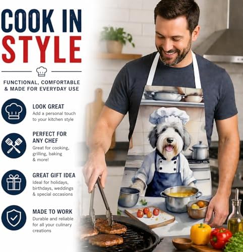 Caroline's Treasures Old English Sheepdog The Chef Apron Cooking Kitchen Server - Image 2