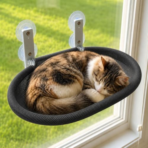 Foldable Cat Window Perch with Suction Cups & Black Breathable Mesh Cover by Unknown