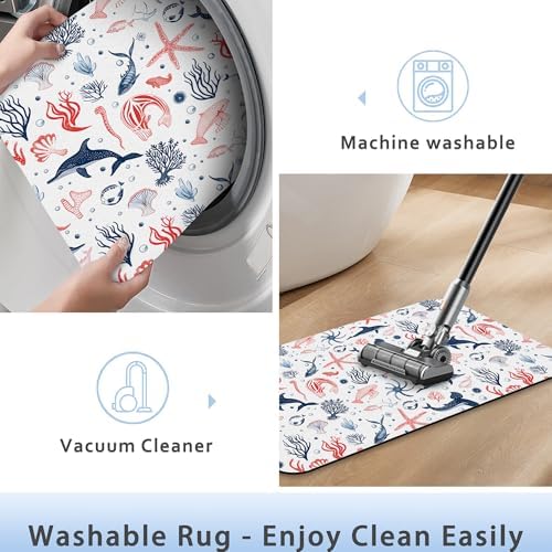 Cartoon Dolphin Bathroom Rug 29.5"x17", Shells Corals Quick-Drying Super - Image 5