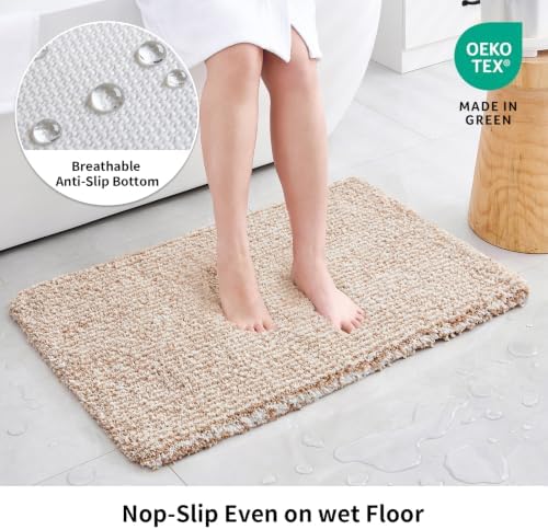 Disolla Beige & White Bathroom Rugs 17x24, Non-Slip Plush Small Bath Mat - Image 3