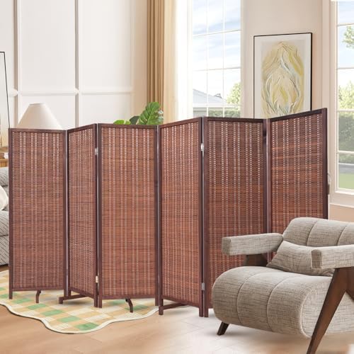 Bamboo Room Divider 6 Panel 47" H, 360°Rotating Feet Privacy Screen by JVVMNJLK