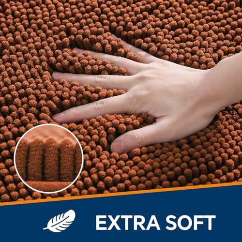 Chenille Bathroom Runner Rug 17"x47" Rust, Plush Bath Mat - Image 3