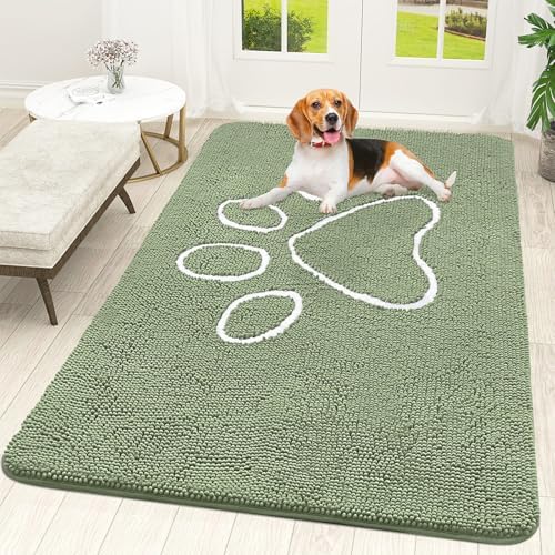 OLANLY Dog Door Mat for Muddy Paws 70x46, Paw Print Design Chenille Mud Mat by OLANLY