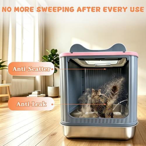 Stainless Steel Cat Litter Box Enclosed, Dual Entry, Pull-Out Tray - Image 6