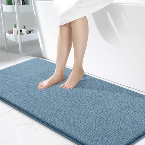 OLANLY Memory Foam Bathroom Runner Rug 47x24, Absorbent Long Mat, Airy Blue by OLANLY