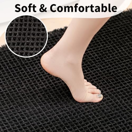 Long Black Bathroom Rug, Waffle Bath Mat Runner Non Slip, 24 x 72 - Image 3