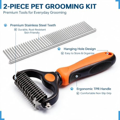 Pet Grooming Comb, Deshedding Dog Brush & Undercoat Rake - Image 4