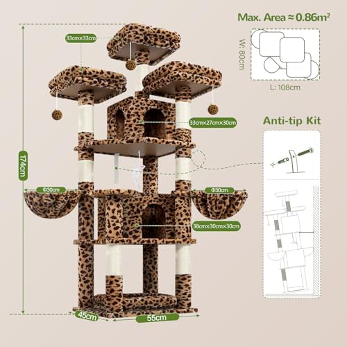 Globlazer Big XL Cat Tower for Indoor Multiple Cats, Leopard Print - Image 6