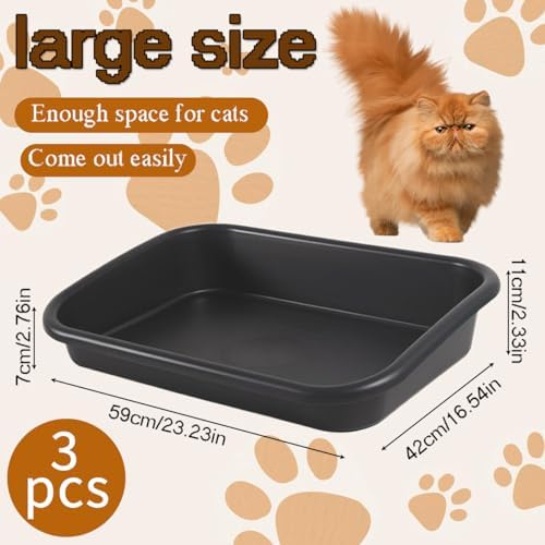 3 Pcs Low Entry Senior Cat Litter Box, Extra Large Size Pet Litter Box Low - Image 2