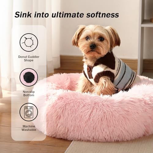 NOYAL Donut Dog Bed for Small Medium Pets, Plush Calming Faux Fur - Image 2