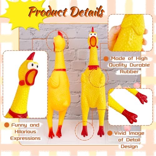 Xeehwb 2 Pcs Large Rubber Chicken, Screaming Chicken Dog Toys, Squeaky Chickens - Image 3