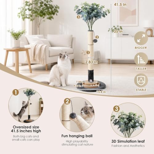 47" Cat Scratching Post, Nature Sisal Rope Cat Scratcher Tree - Image 5