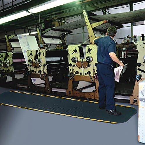 American Floor Mats Hog Heaven Premium 7/8" Black & Yellow Border 3' x 8' Nitrile Backed Anti-Fatigue Comfort Mat