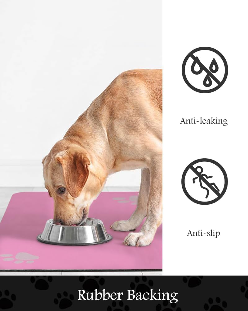 Pet Feeding Mat-Absorbent Dog Mat for Food and Water Bowl-No Stains Quick Dry Water Dispenser Mat-Dog Accessories Pet Supplies-Bowl for Messy Drinkers（BRIGHTPINK,12"x19"