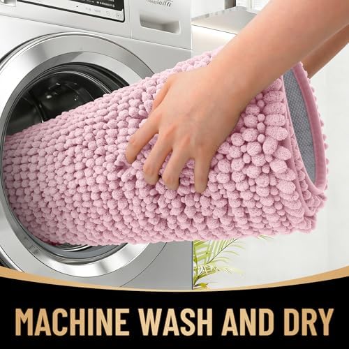 OLANLY Thick Chenille Bathroom Runner Rugs Mats 47x20, Dusty Rose - Image 4
