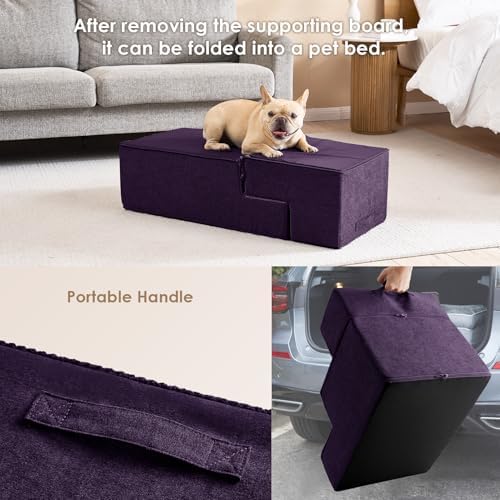 EHEYCIGA Dog Stairs for Bed 20" H, 4-Step Extra Wide Dog Steps - Image 6