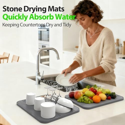 2 PCS Stone Dish Drying Mat ＆ Silicone Mat - Image 4