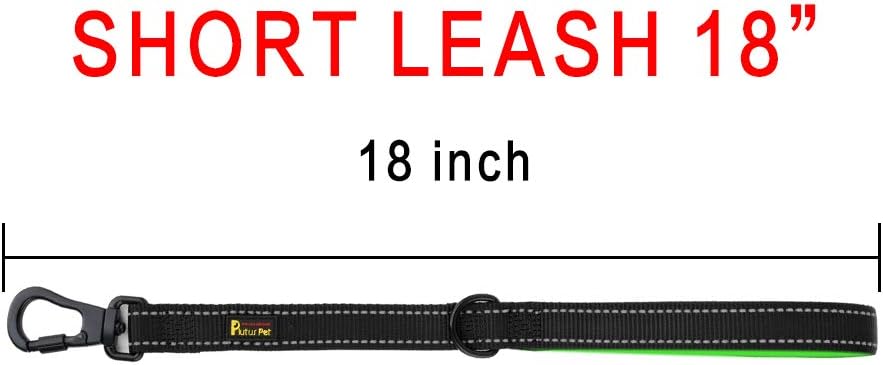 PLUTUS PET Short Training Dog Leash with Padded Handle for Medium Large Big Dogs,18 Inch Heavy Duty Strong Traffic Leash with Carabiner Clip for Climbing Walking or Guiding Blind（18”，Black