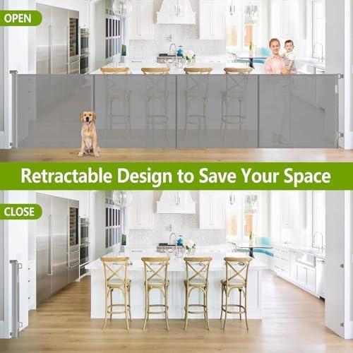 Reinforced 42" Tall Pet Gate 155" Extra Wide Retractable Baby Gate - Image 4