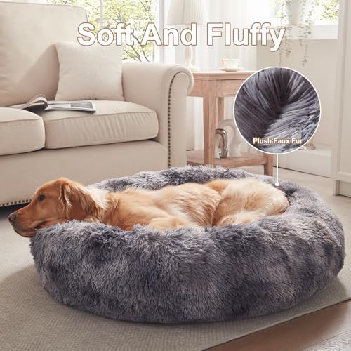 36 in Faux Fur Fluffy Donut Dog Bed - Image 4