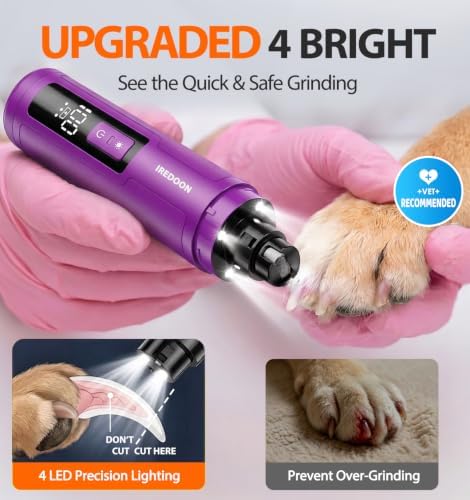 IREDOON Dog Nail Grinder with 4 LED Lights, 3 Speeds Super Quiet - Image 4