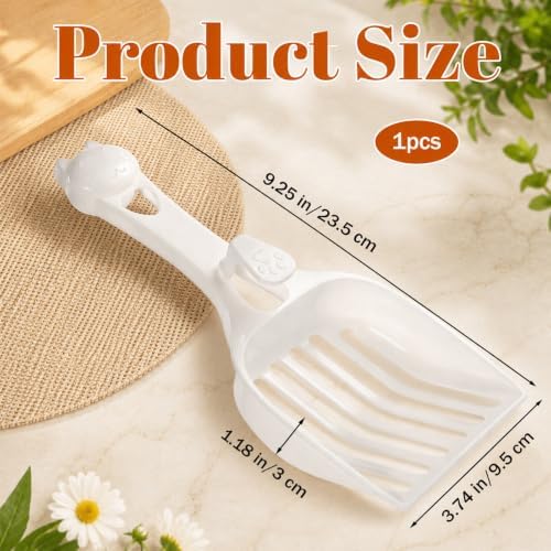 Plastic Cat Litter Scoop, Durable Deep Shovel Wide Slats Milky White - Image 2