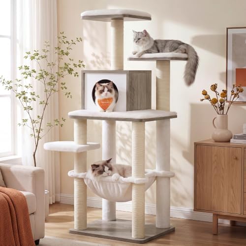 Feandrea Cat Tree, 56.3-Inch Contemporary Cat Tower - Image 2