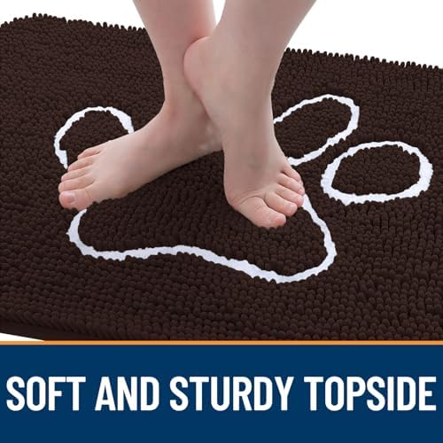 OLANLY Dog Door Mat for Muddy Paws 59x20, Paw Print Design Chenille Mud Mat - Image 4
