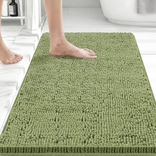 Bcoimo Bath Rug Mat, Sage Chenille High Absorbent Bathroom Mat by Bcoimo