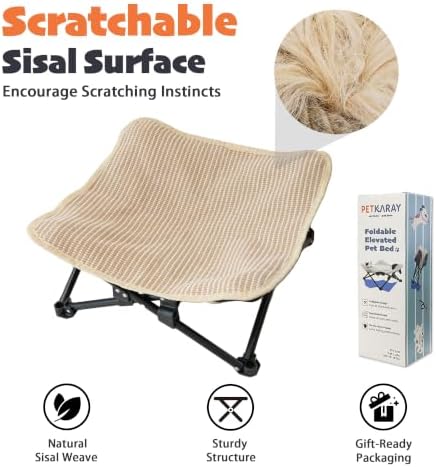 PETKARAY Foldable Cat Hammock Bed, Elevated Sisal Scratching Lounge - Image 3
