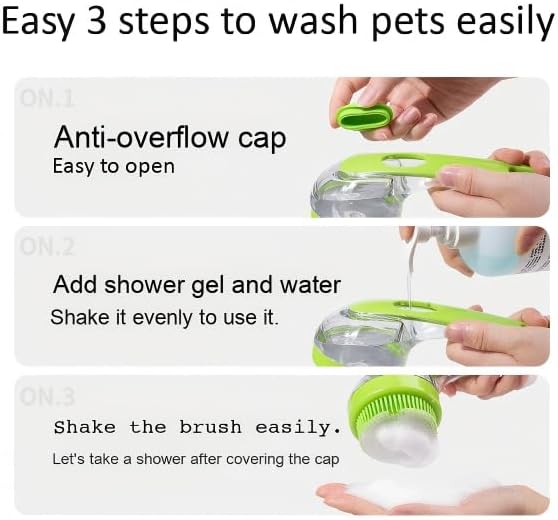 Pet Bath Brush with Shampoo Dispenser, Silicone Bristles, Ergonomic Handle - Image 4