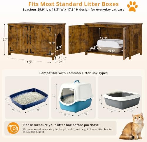 IRONCK 31.5 in Wooden Cat Litter Box Enclosure - Image 3