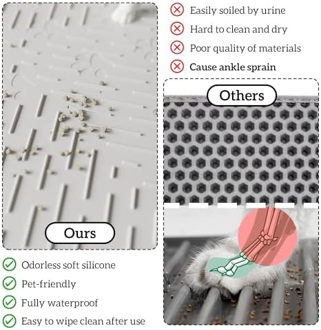 OHMO XL Cat Litter Mat, 37.5x25.2 Silicone Trapping Mat Grey - Image 7
