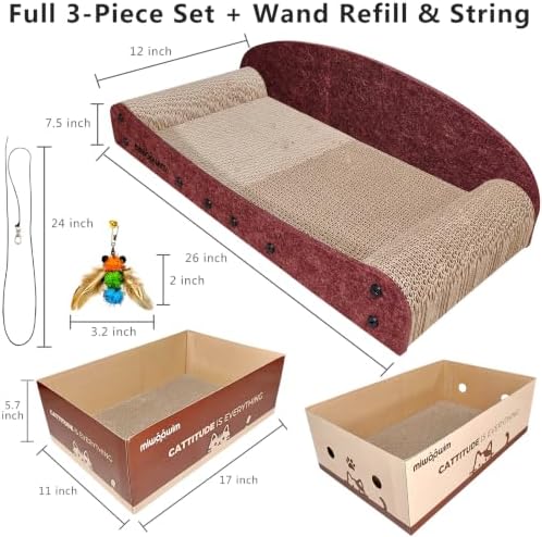 miwoowim 26'' Large Cardboard Cat Scratcher Bed and Box Set - Image 2