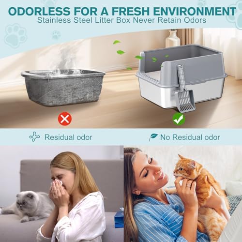 2PACK Stainless Steel Cat Litter Box, Metal Kitty Litter Box - Image 4