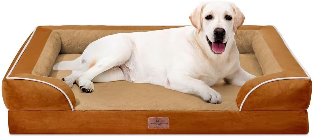 Comfort Expression Orthopedic Dog Beds for Extra Large Dogs, PV Washable Dogs Sofa Beds Jumbo, Waterproof Dog Bed with Removable Cover & Non-Slip Bottom(Jumbo,Caramel)