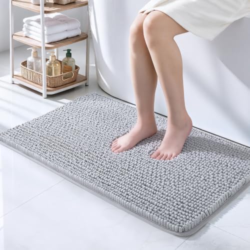 Ophanie Grey Bathroom Rugs 40x24, Soft Chenille Bath Mat, Non Slip Absorbent by Ophanie