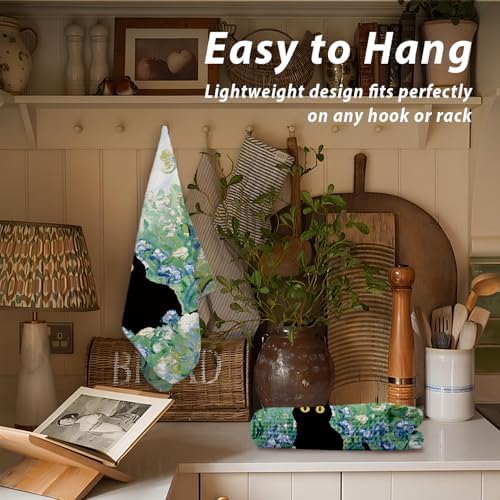 Black Cat Blue Flower Kitchen Towels, Decor - Image 6